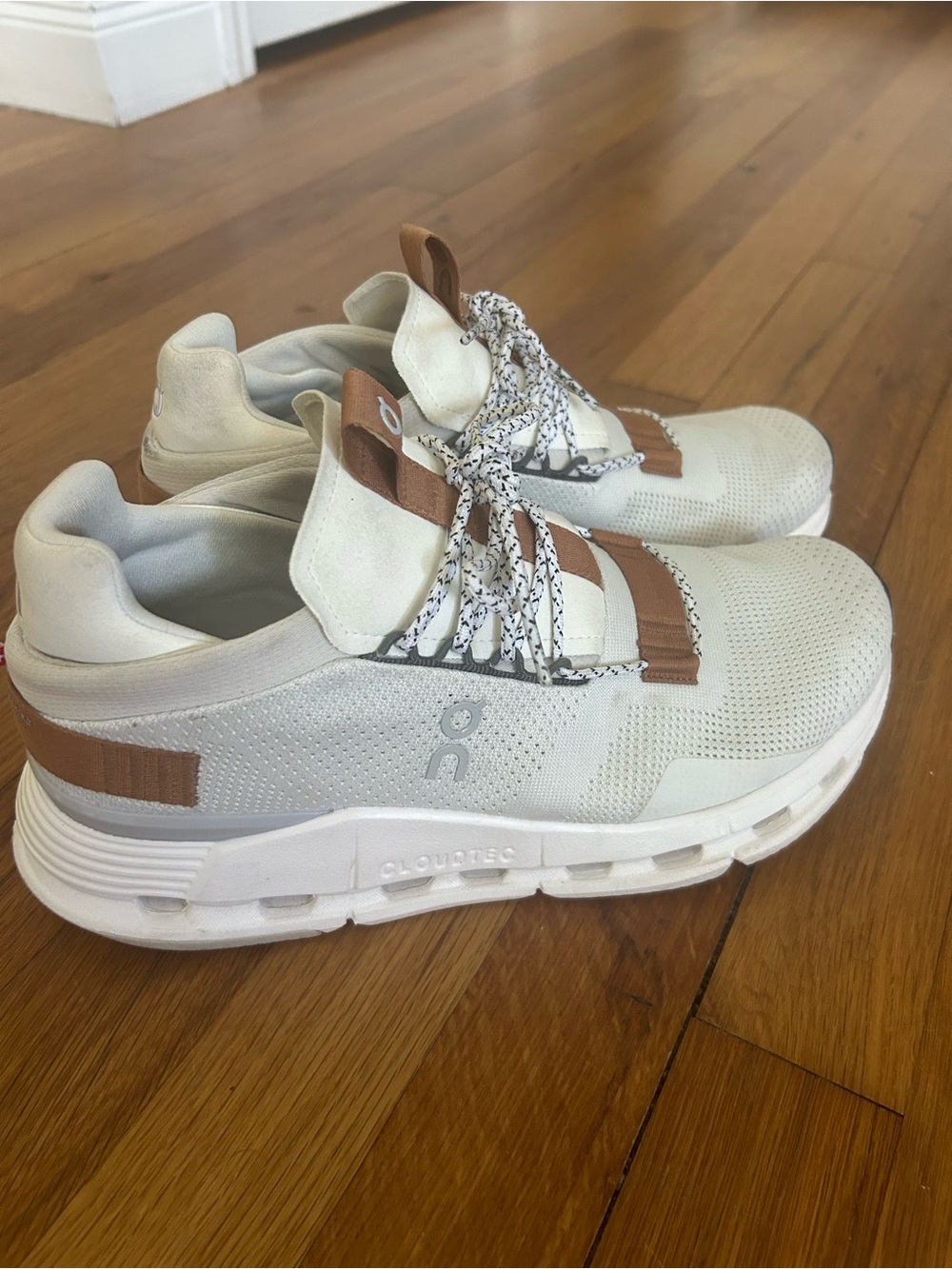 On Running Cloud Women's Sneakers in Off-White and Brown Accents